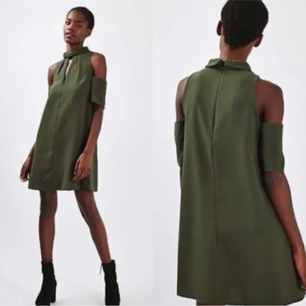 Topshop Women’s size 4 Olive Green Cold Shoulder Funnel Dress